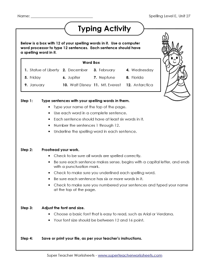 Printable Worksheets - Typing Sentences (E-27)