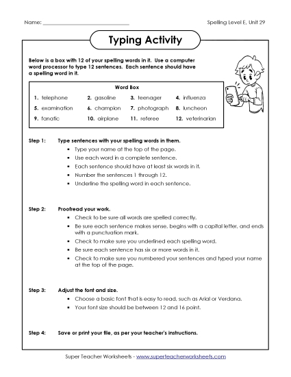 Printable Worksheets - Typing Sentences (E-29) Printable Worksheets - Typing Sentences (E-29)