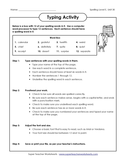 Printable Worksheets - Typing Sentences (E-30)