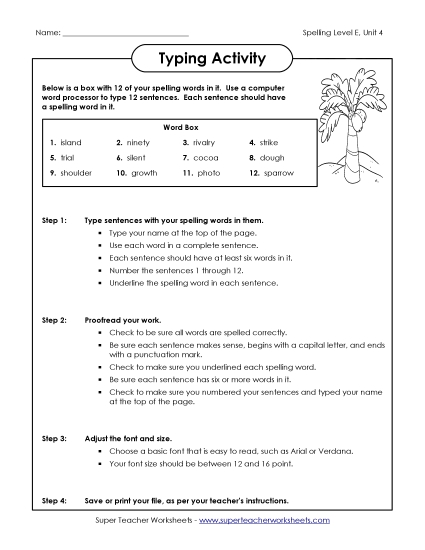 Printable Worksheets - Typing Sentences (E-4)