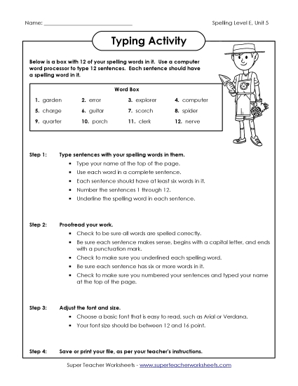 Printable Worksheets - Typing Sentences (E-5)