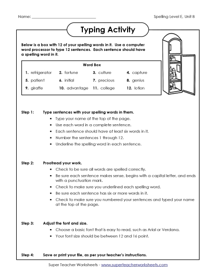Printable Worksheets - Typing Sentences (E-8)