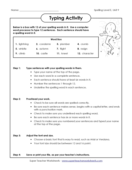 Printable Worksheets - Typing Sentences (E-9)