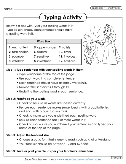 Worksheets and Puzzles - Typing Sentences (F-1)