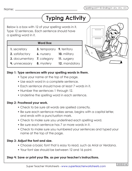 Worksheets and Puzzles - Typing Sentences (F-10)