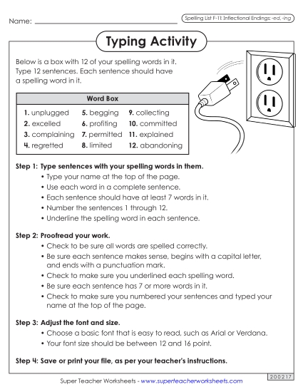Worksheets and Puzzles - Typing Sentences (F-11)