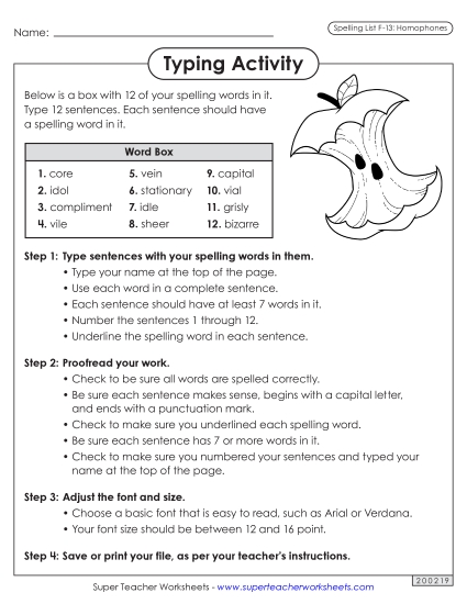 Worksheets and Puzzles - Typing Sentences (F-13)