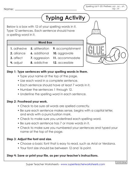 Worksheets and Puzzles - Typing Sentences (F-20)