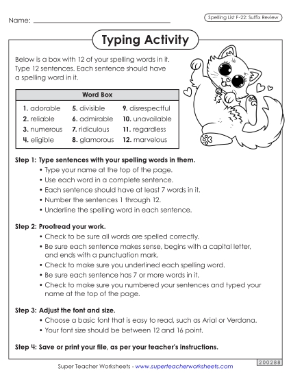 Worksheets and Puzzles - Typing Sentences (F-22)