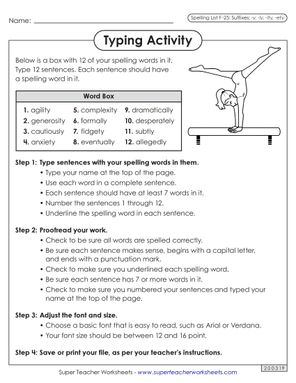 Worksheets and Puzzles - Typing Sentences (F-25)