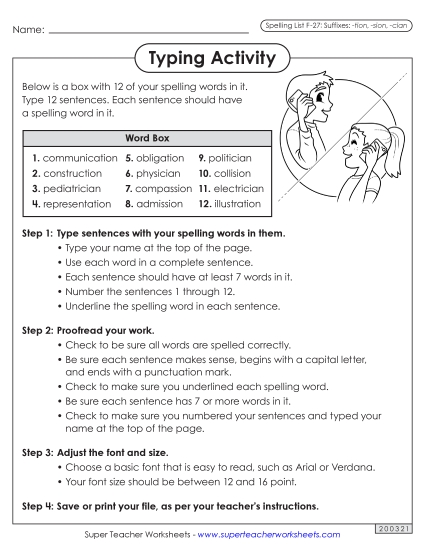 Worksheets and Puzzles - Typing Sentences (F-27) 