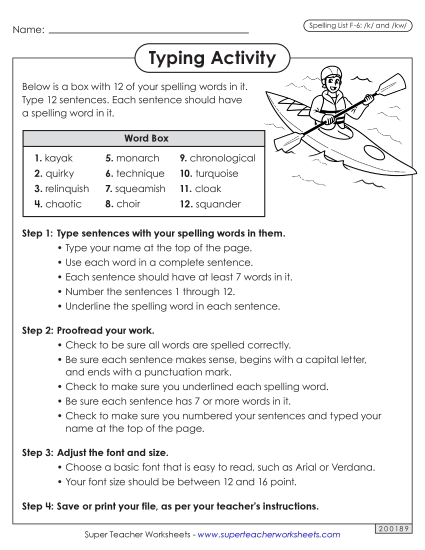 Worksheets and Puzzles - Typing Sentences (F-6)