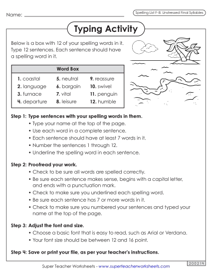 Worksheets and Puzzles - Typing Sentences (F-8)