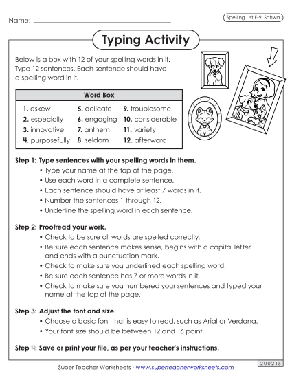 Worksheets and Puzzles - Typing Sentences (F-9)