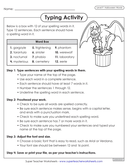 Worksheets and Puzzles - Typing Sentences (Halloween)
