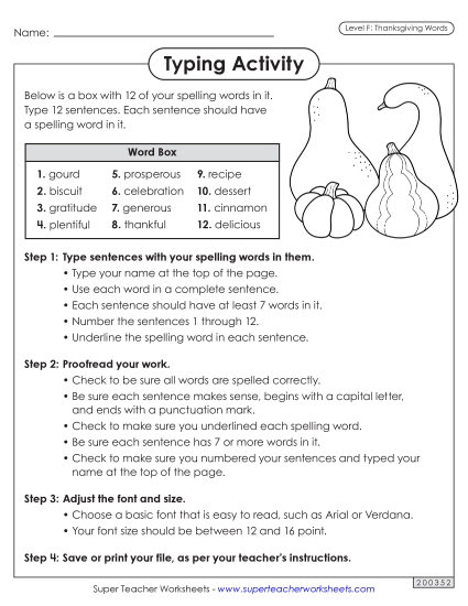 Worksheets and Puzzles - Typing Sentences (Thanksgiving)