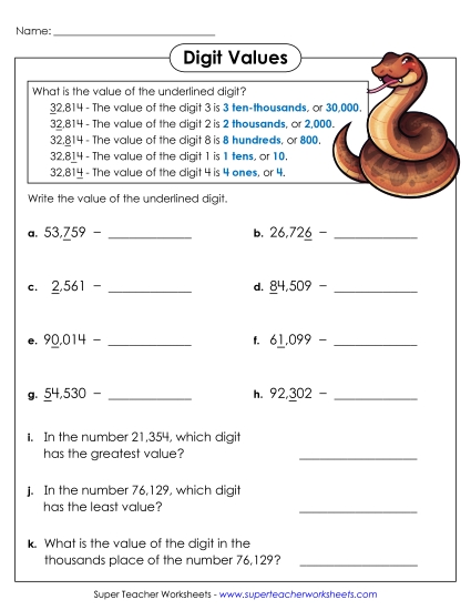 Place Value - Underlined Digit (5-Digit)