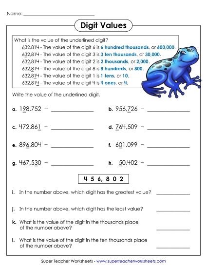 Place Value - Underlined Digit (6-Digit)