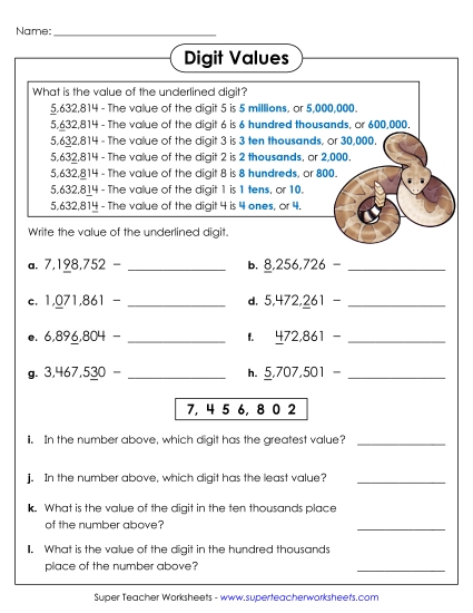 Place Value - Underlined Digit (7-Digit)