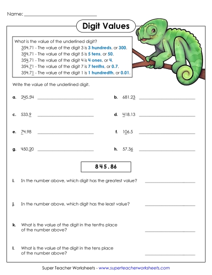 Hundredths - Underlined Digit: Hundredths