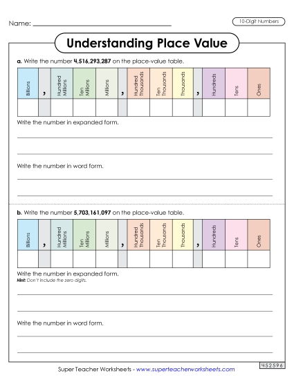 Place Value - Understanding Place Value (10 Digits) Place Value - Understanding Place Value (10 Digits)