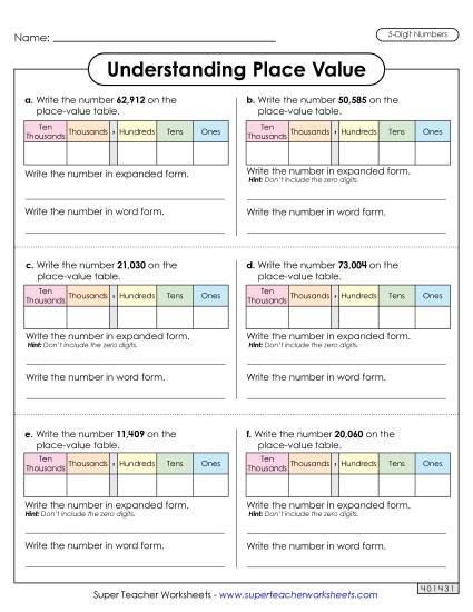 Place Value - Understanding Place Value (5 Digits) Worksheet 2