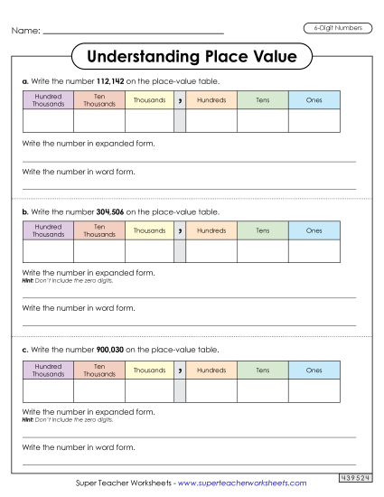 Place Value - Understanding Place Value (6 Digits)