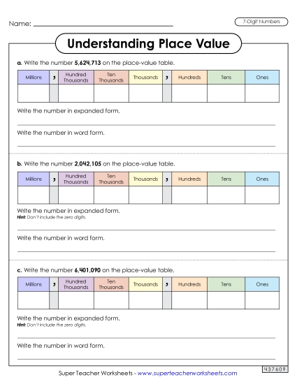 Place Value - Understanding Place Value (7 Digits)