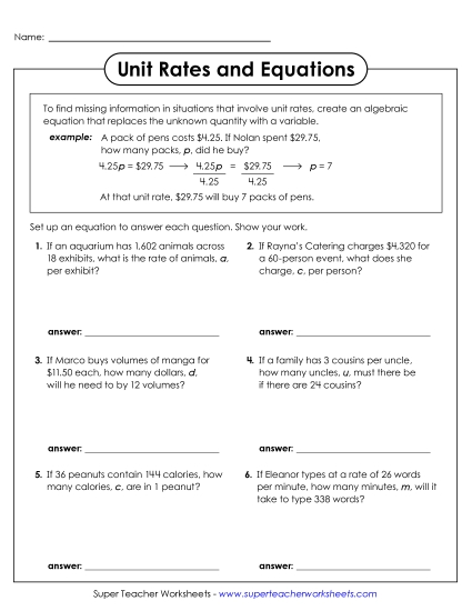 Unit Rates as Equations - Unit Rates and Equations