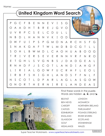 Puzzles - United Kingdom Word Search