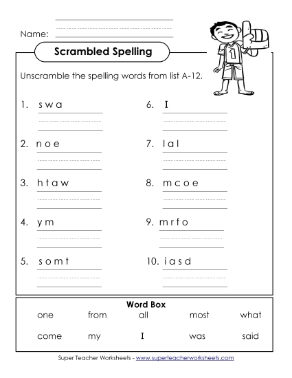 Worksheets - Unscramble (A-12) Worksheets - Unscramble (A-12)