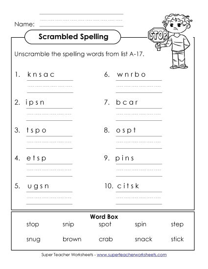 Worksheets - Unscramble (A-17) Worksheets - Unscramble (A-17)