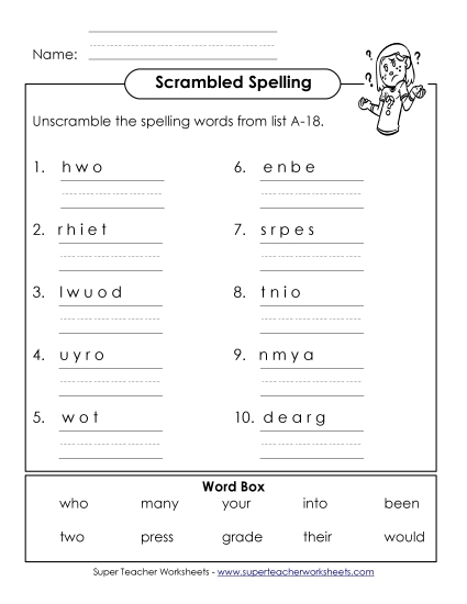 Worksheets - Unscramble (A-18) Worksheets - Unscramble (A-18)