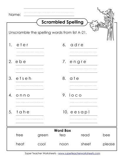 Worksheets - Unscramble (A-21) Worksheets - Unscramble (A-21)