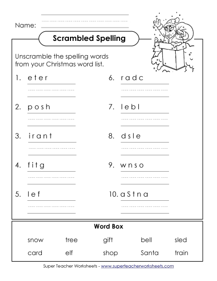 Worksheets and Activities - Unscramble (A-Christmas) 