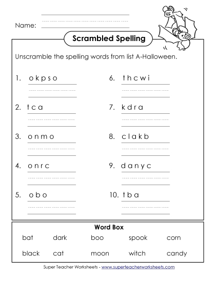 Worksheets and Activities - Unscramble (A-Halloween) Worksheets and Activities - Unscramble (A-Halloween)
