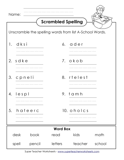 Worksheets and Activities - Unscramble (A-School Words) Worksheets and Activities - Unscramble (A-School Words)
