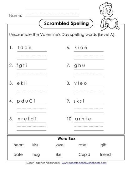 Worksheets and Activities - Unscramble (A-Valentine's Day) Worksheets and Activities - Unscramble (A-Valentine's Day)