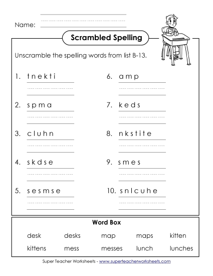 Worksheets - Unscramble (B-13) Worksheets - Unscramble (B-13)
