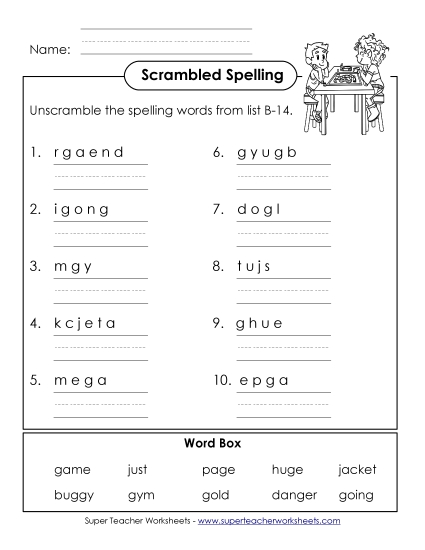 Worksheets - Unscramble (B-14) Worksheets - Unscramble (B-14)