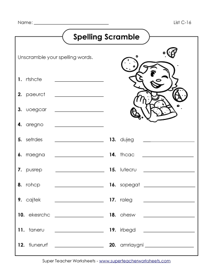 Worksheets - Unscramble (C-16) Worksheets - Unscramble (C-16)