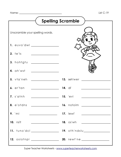 Worksheets - Unscramble (C-19)