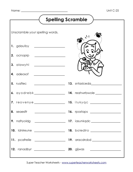 Worksheets - Unscramble (C-25)