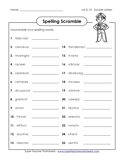 Worksheets - Unscramble (D-10) Worksheets - Unscramble (D-10)