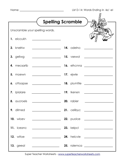 Worksheets - Unscramble (D-14)