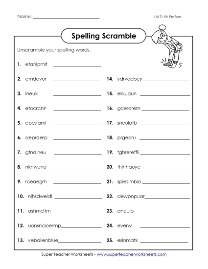 Worksheets - Unscramble (D-18) Worksheets - Unscramble (D-18)