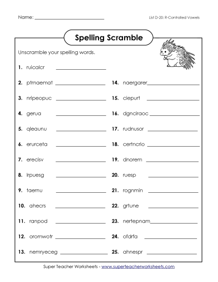 Worksheets - Unscramble (D-20)