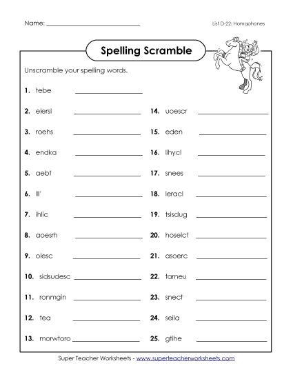 Worksheets - Unscramble (D-22) Worksheets - Unscramble (D-22)