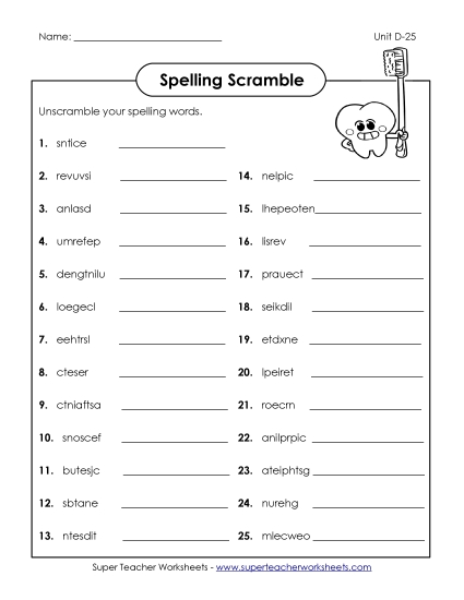 Worksheets - Unscramble (D-25)