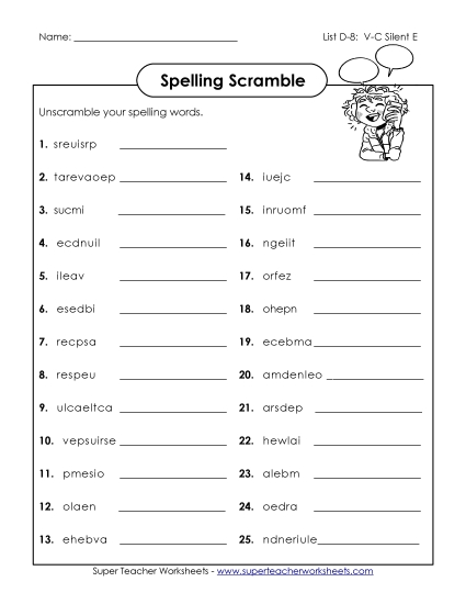 Worksheets - Unscramble (D-8) Worksheets - Unscramble (D-8)